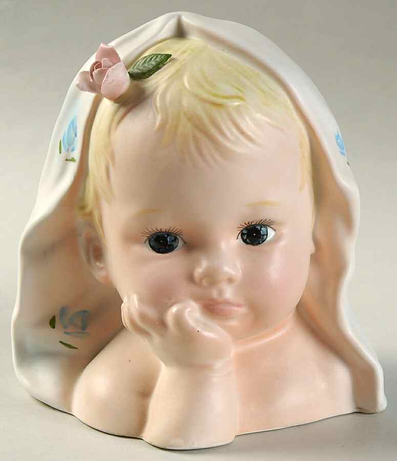 Enesco Head Vases Baby Boy Blonde W/Rose In Hair - No Box by Enesco-1