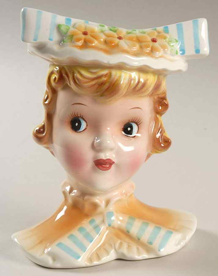 Enesco Head Vases Girl Lg Bow/Flowers Ylw/Blu - No Box by Enesco-1