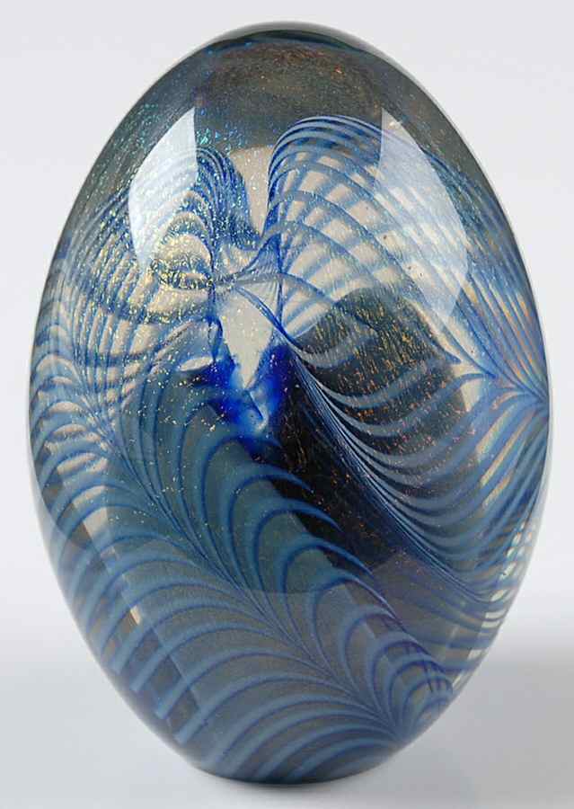 Eickholt Studios Crystal Paperweight Blue Swirled Egg - No Box by Eickholt Studios-1