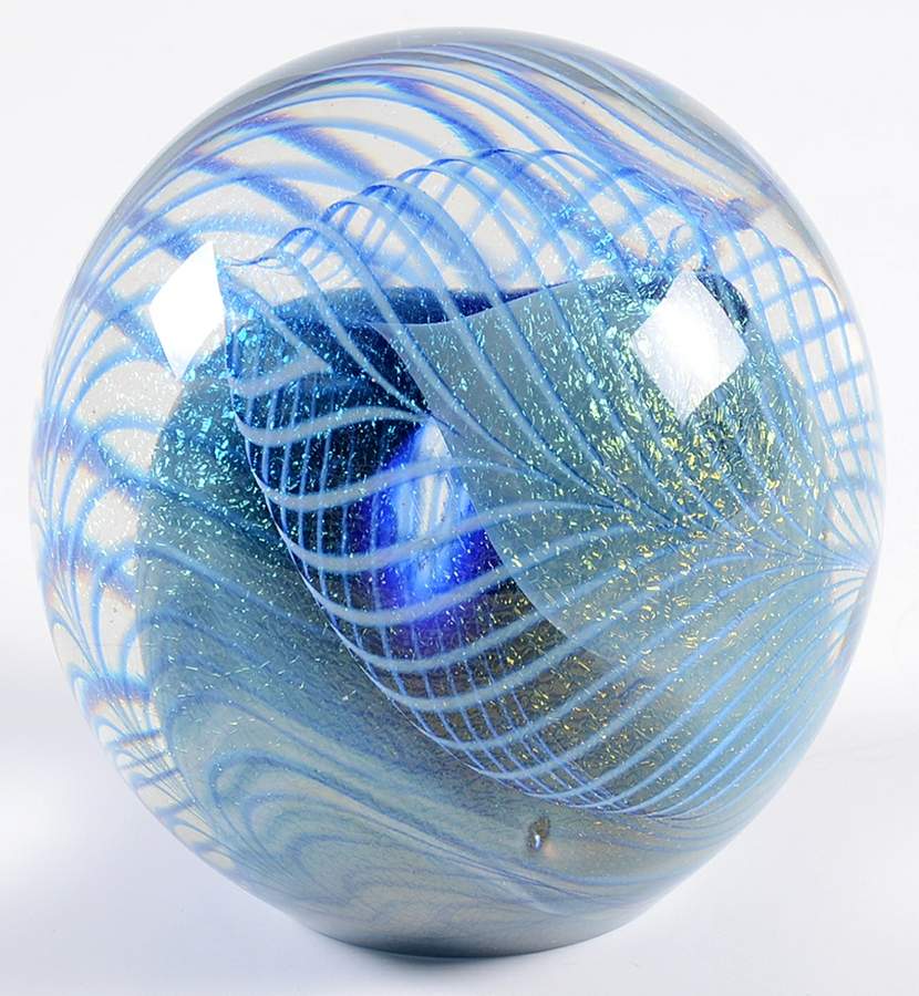 Eickholt Studios Crystal Paperweight Blue Feather Design - No Box by Eickholt Studios-1