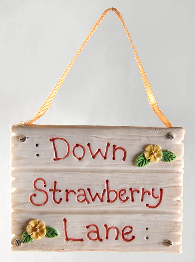 Down Strawberry Lane-Cherised Teddies Strawberry Lane Sign - W-2 1/8" - No Box by Enesco-1
