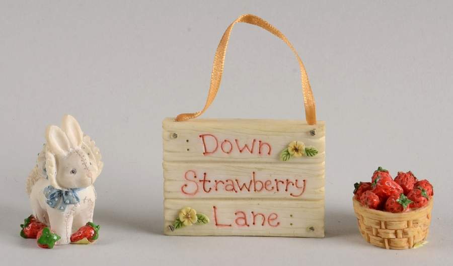 Down Strawberry Lane-Cherised Teddies Rabbit, Sign & Strawberry Basket - Boxed by Enesco-1