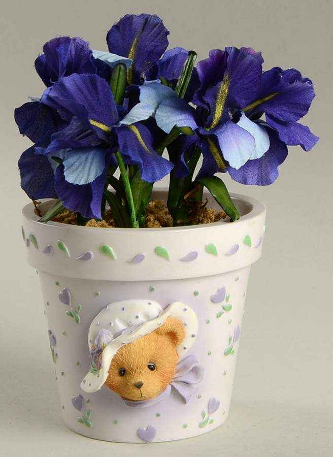 Cherished Teddies Flower Pot Iris-Purple - No Box by Enesco-1