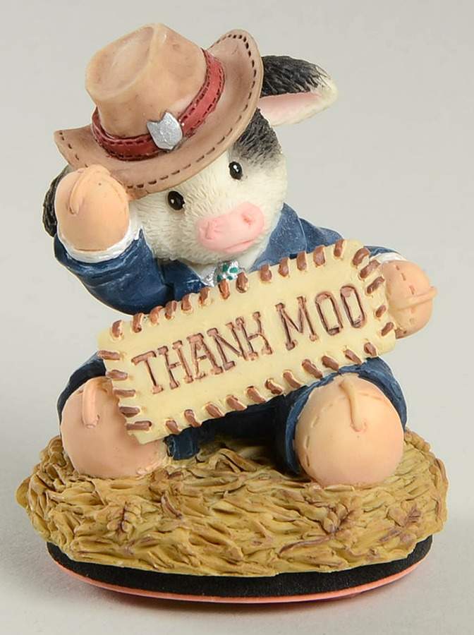 Mary Mary Had a Farm Thank Moo-Cow With Hat Stamper - With Box by Enesco-1