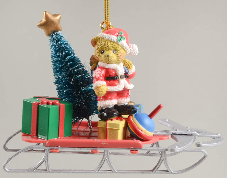 Cherished Teddies Holiday Ornaments Santa Bear On Sled  - No Box by Enesco-1