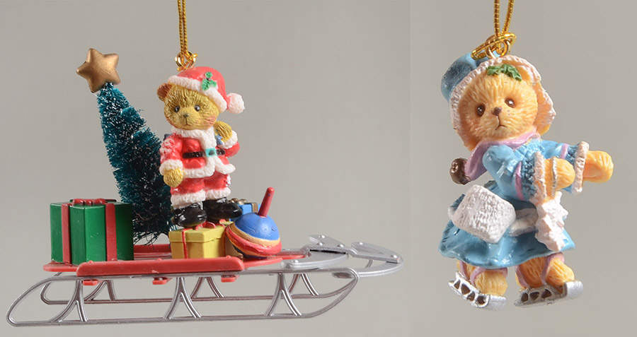Cherished Teddies Mini-Ornament Sets Santa Bear On Sled - Boxed by Enesco-1