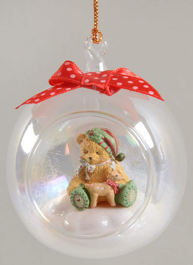 Cherished Teddies Glass Holiday Ornaments Bear With Baby Deer  - Boxed by Enesco-1