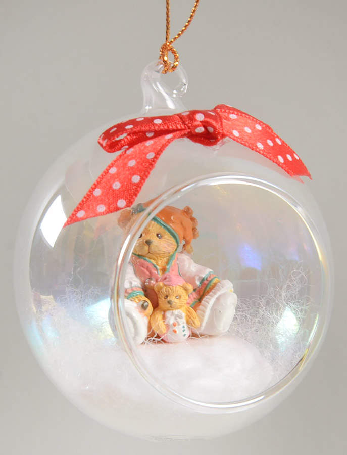 Cherished Teddies Glass Holiday Ornaments Elf Bear With Baby Bear - No Box by Enesco-1