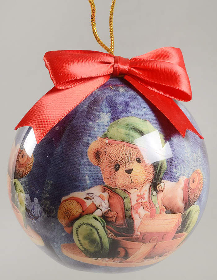 Cherished Teddies Glass Ball Ornaments Elf Bear With Noah's Arc  - No Box by Enesco-1