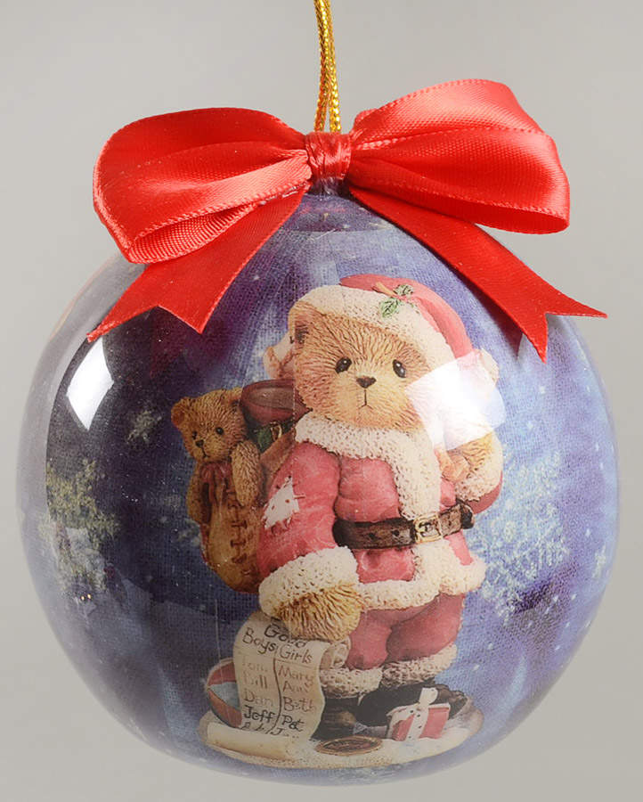 Cherished Teddies Glass Ball Ornaments Santa Bear  With Good List  - Boxed by Enesco-1