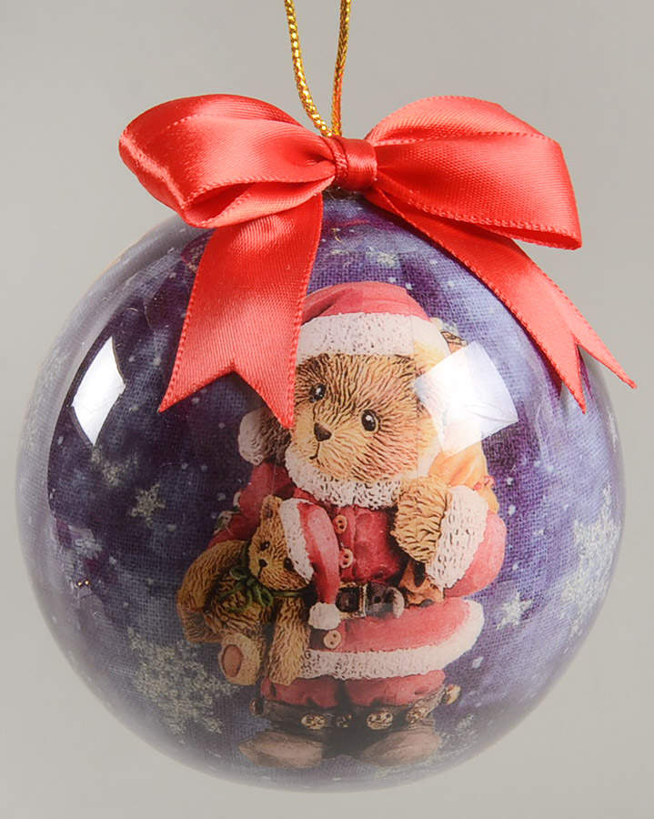 Cherished Teddies Glass Ball Ornaments Santa Bear  - Boxed by Enesco-1