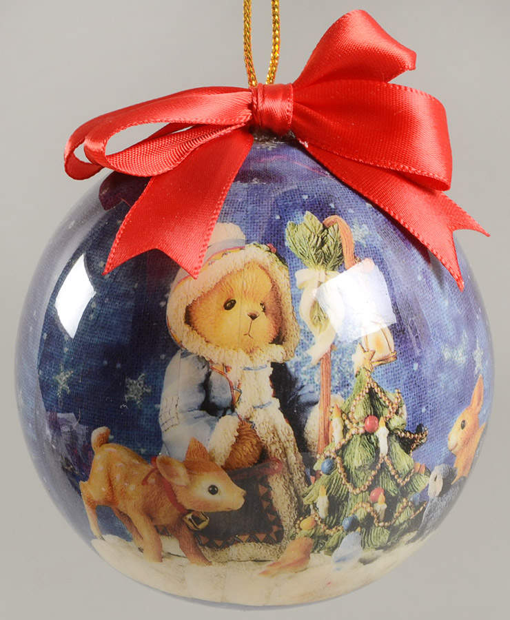 Cherished Teddies Glass Ball Ornaments Bear With Animals - With Box by Enesco-1