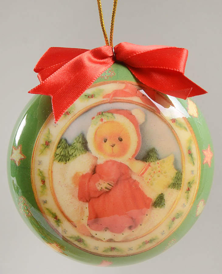 Cherished Teddies Glass Disk Ornaments Bear With Scraft  - Boxed by Enesco-1