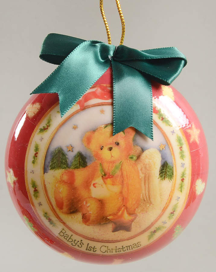 Cherished Teddies Glass Disk Ornaments Baby First Christmas Bear - Boxed by Enesco-1