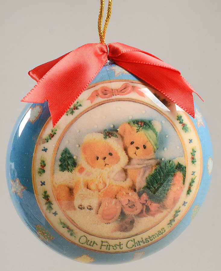 Cherished Teddies Glass Disk Ornaments Our First Christmas Bear  - Boxed by Enesco-1