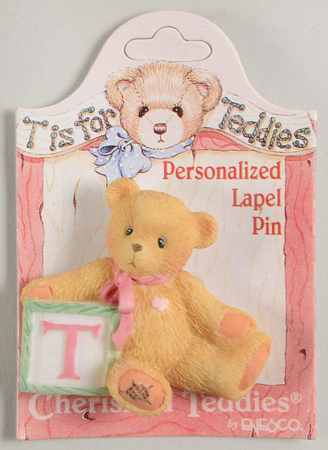 T Is for Teddies Teddie With Block Lapel Pin-T - No Box by Enesco-1