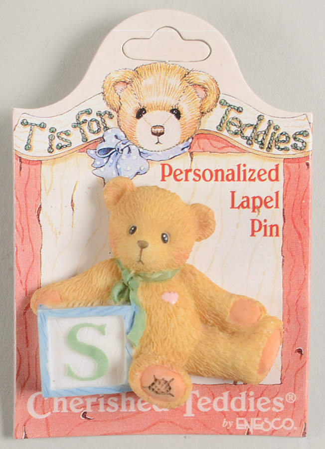 T Is for Teddies Teddie With Block Lapel Pin-S - No Box by Enesco-1
