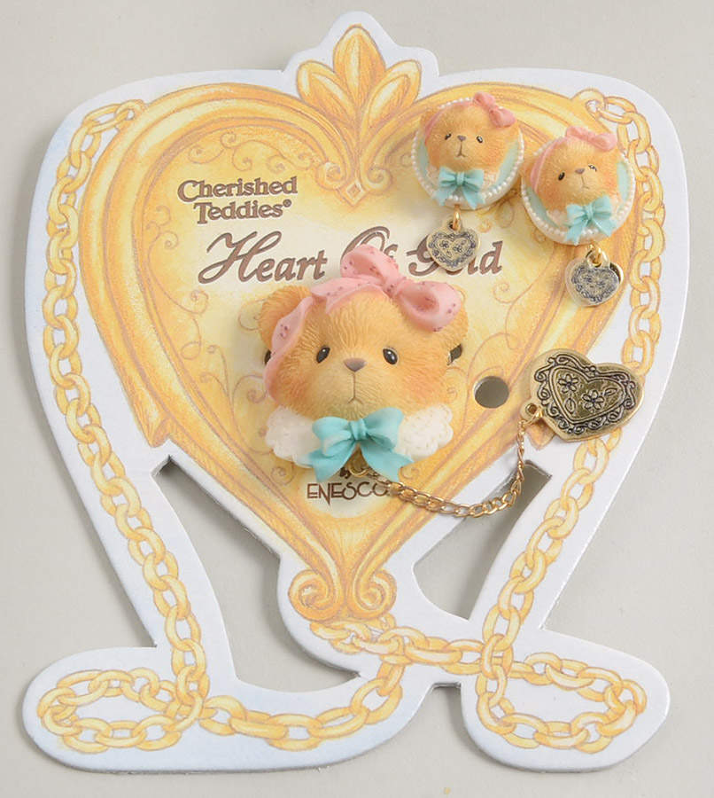 Cherished Teddies Pin and Earring Heart Of Gold  - No Box by Enesco-1