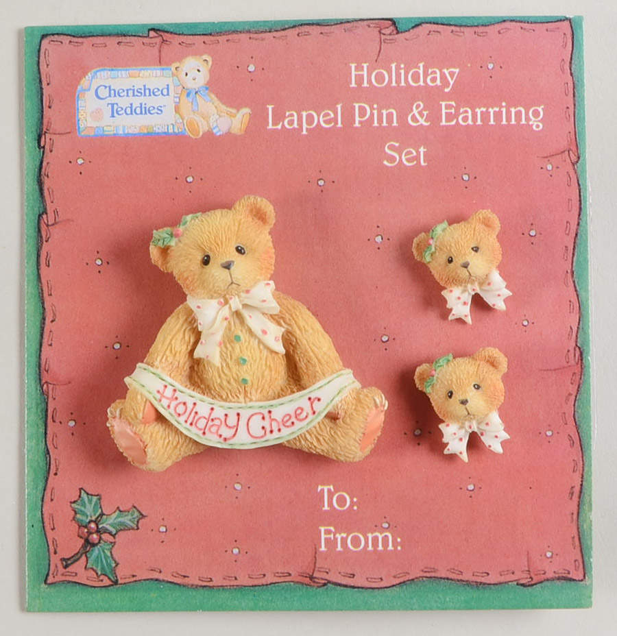 Cherished Teddies Pin and Earring Holiday  - No Box by Enesco-1