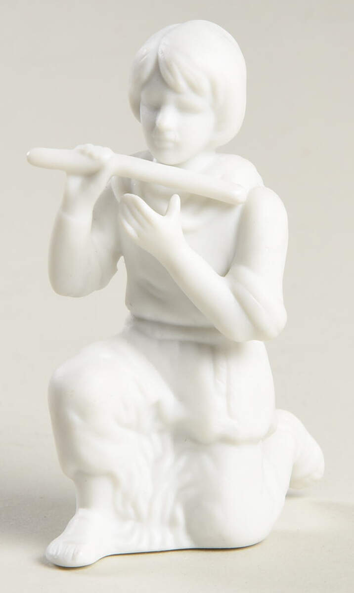 White Bisque Nativity Boy Playing Flute - No Box by Enesco-1