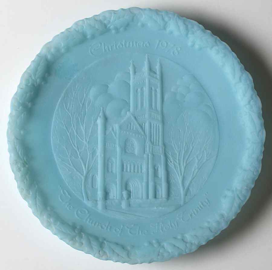 Fenton Christmas Plate-Blue Satin Glass Church Of The Holy Trinity - Boxed by Fenton-1