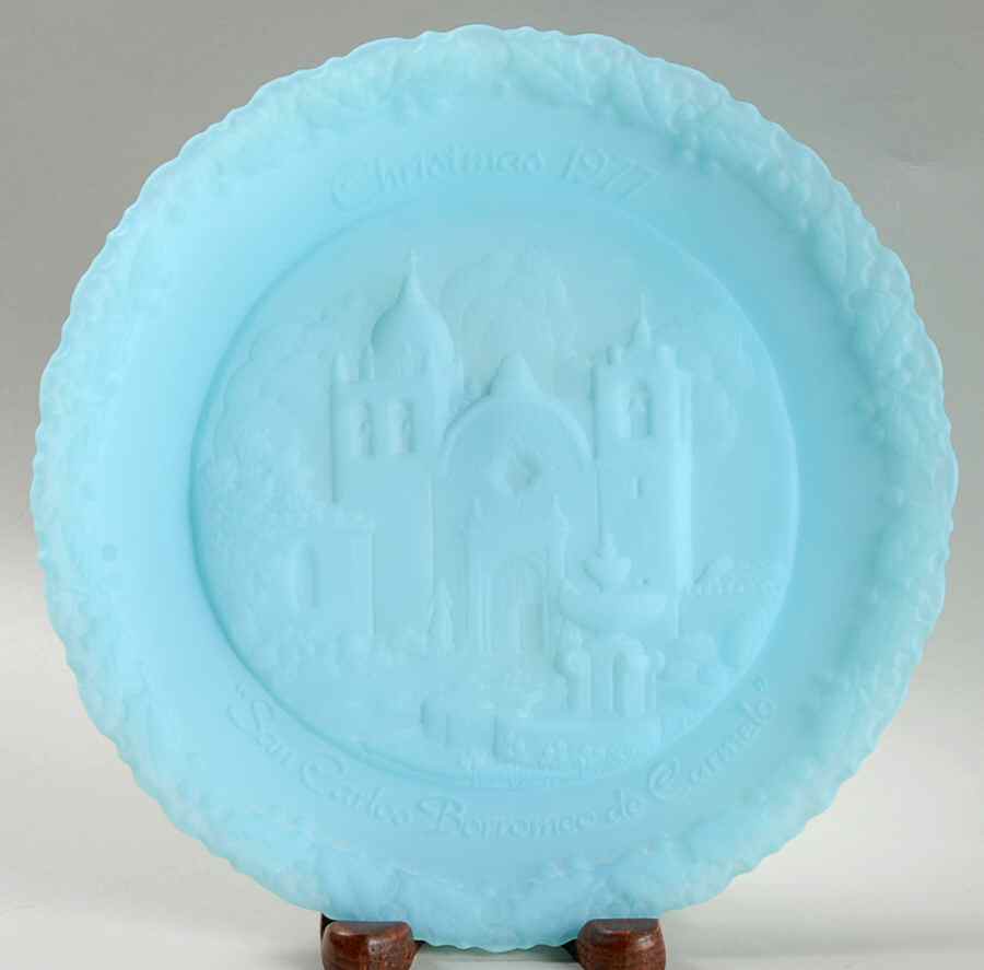 Fenton Christmas Plate-Blue Satin Glass San Carlos Boromeo De Carmelo - Boxed by Fenton-1