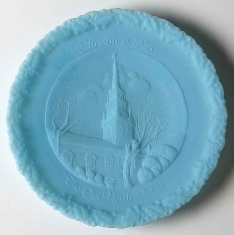 Fenton Christmas Plate-Blue Satin Glass The Old North Church - No Box by Fenton-1
