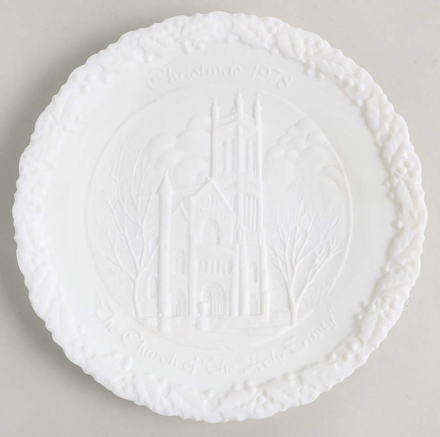 Fenton Christmas Plate-White Satin Glass Church Of Holy Trinity - Boxed by Fenton-1