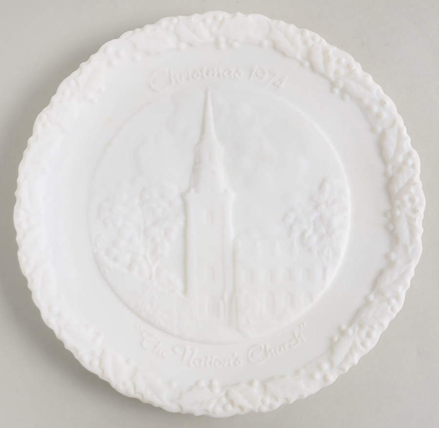 Fenton Christmas Plate-White Satin Glass Nation's Church - Boxed by Fenton-1