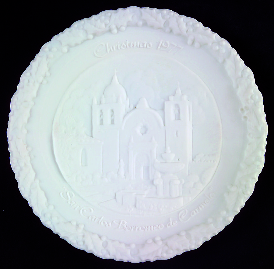 Fenton Christmas Plate-White Satin Glass San Carlos Mission - No Box by Fenton-1