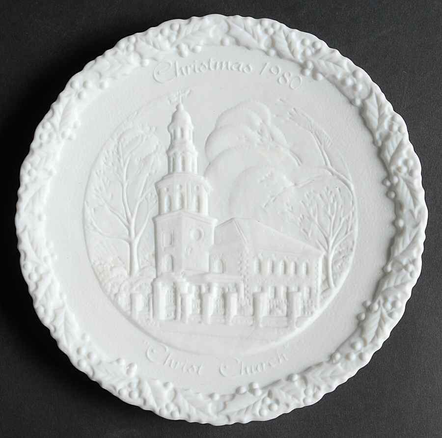 Fenton Christmas Plate-White Satin Glass Christ Church - No Box by Fenton-1