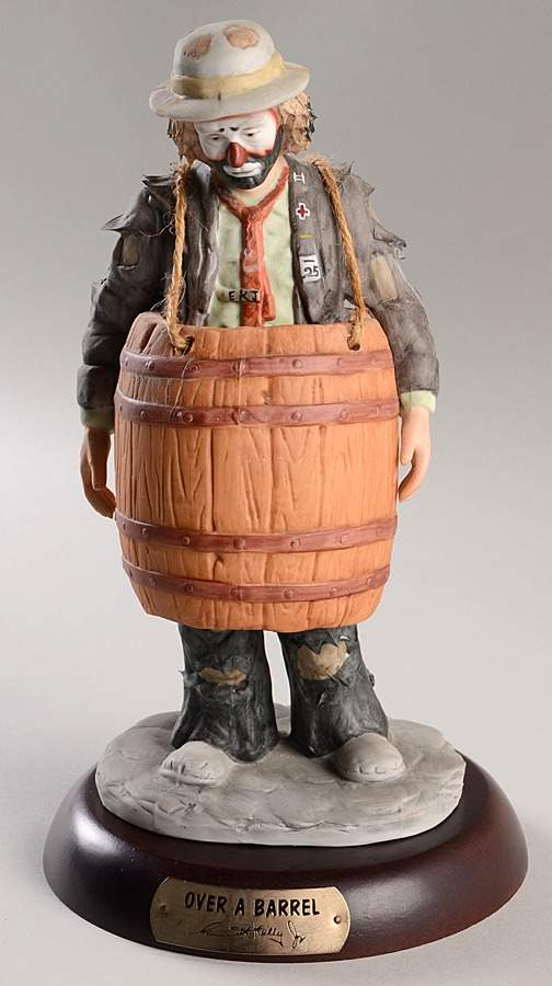 Emmett Kelly Jr-Figurine Over A Barrel - No Box by Flambro-1