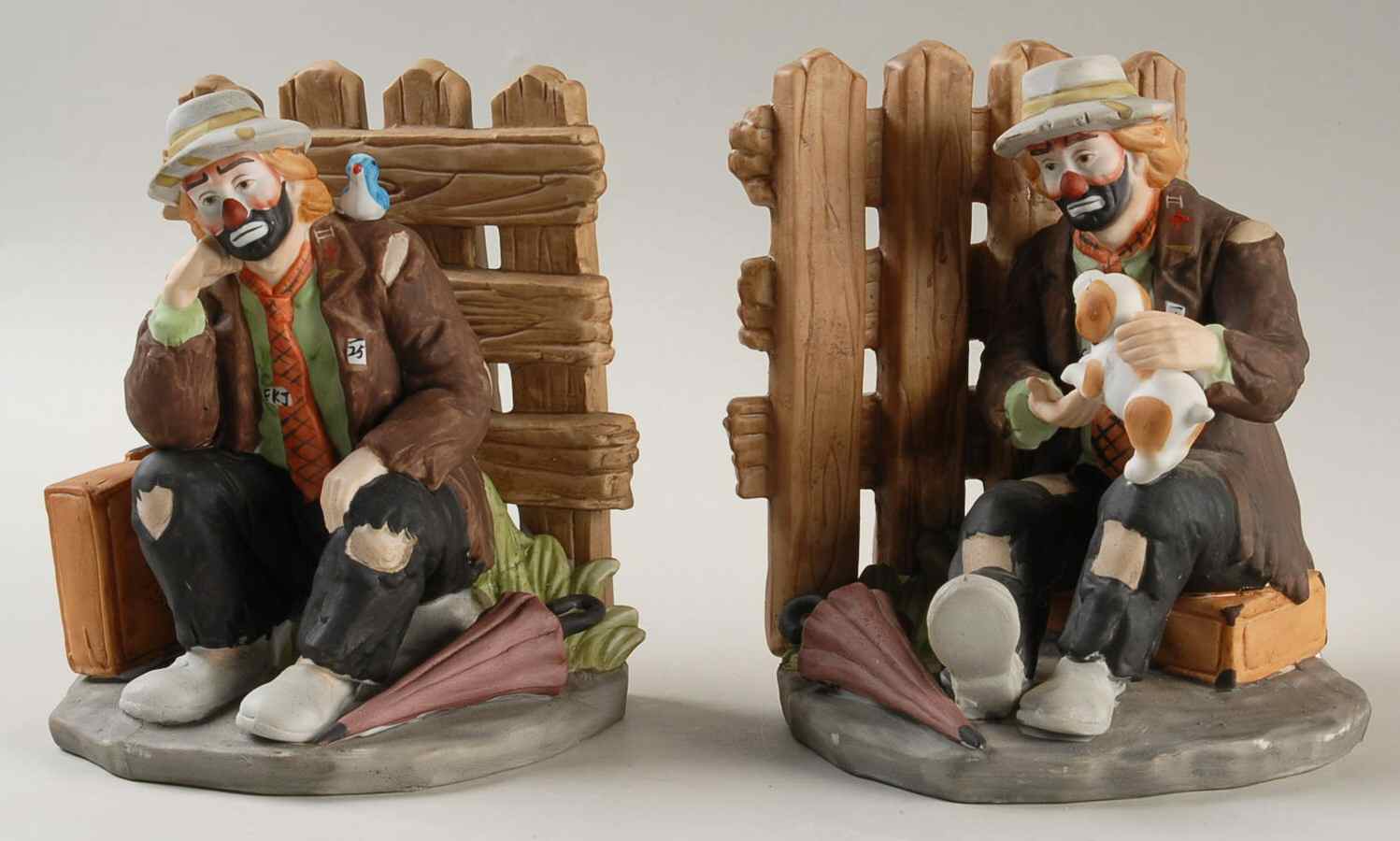 Emmett Kelly Jr-Figurine Bookends-Pair-Picket Fence - Boxed by Flambro-1