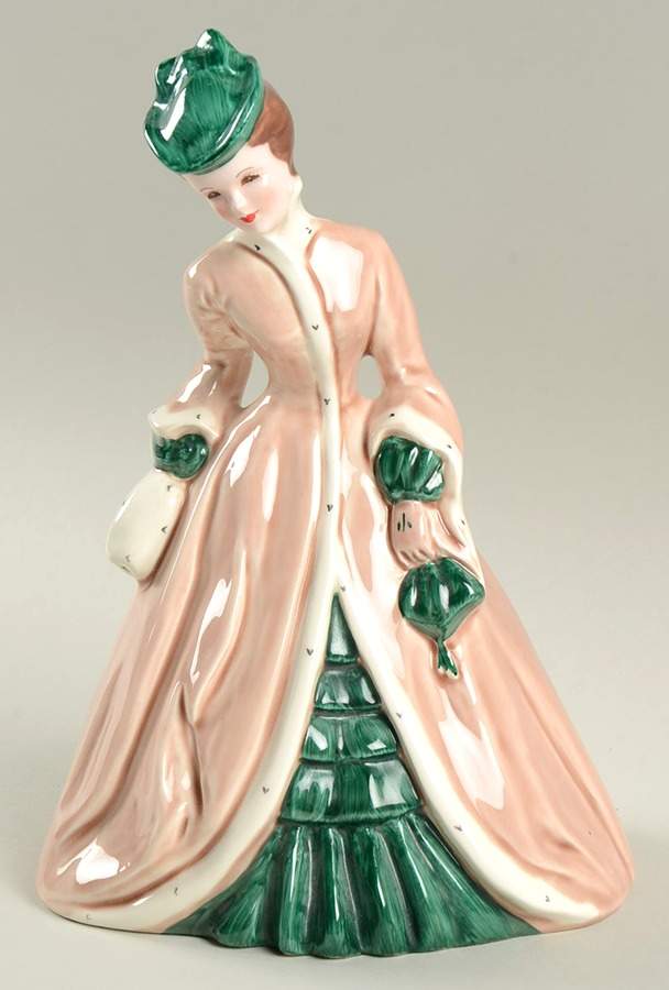 Florence Ceramics Figurine Jenevieve-Pink Coat & Green Dress - No Box by Florence Ceramics-1