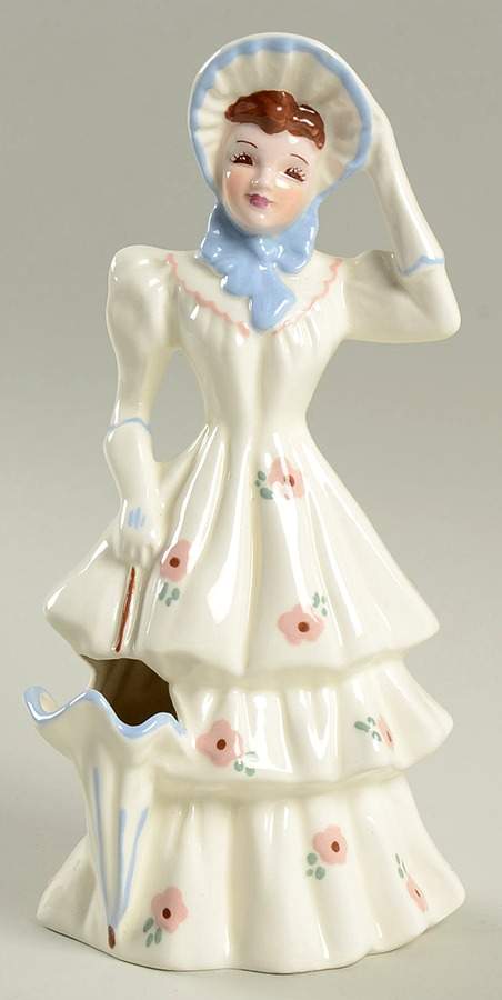 Florence Ceramics Figurine Emily-Whtie & Blue, Flower Holder - No Box by Florence Ceramics-1
