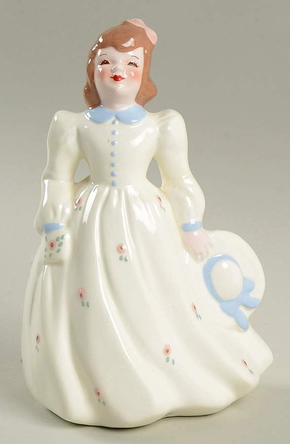 Florence Ceramics Figurine Sally-White Pink & Blue-Flower Holder - No Box by Florence Ceramics-1