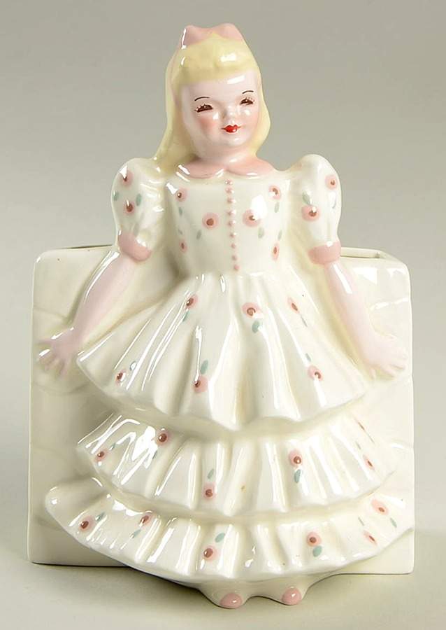 Florence Ceramics Figurine Patsy-White W/Pink-Flower Holder - No Box by Florence Ceramics-1