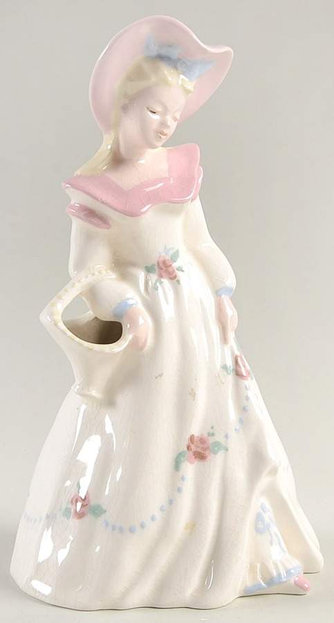 Florence Ceramics Figurine Girl Flower Holder-White Dress With Pink - No Box by Florence Ceramics-1
