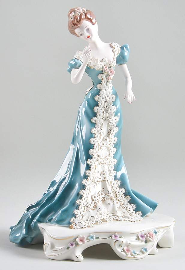 Florence Ceramics Figurine Fair Lady-Aqua Dress - No Box by Florence Ceramics-1