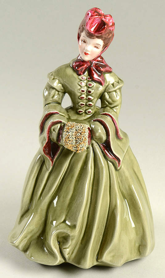 Florence Ceramics Figurine Delia-Green With Maroon Trim - No Box by Florence Ceramics-1