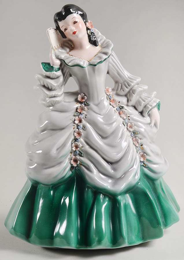 Florence Ceramics Figurine Amelia-Gr/Gn Dress Black Hair - No Box 443 by Florence Ceramics-1