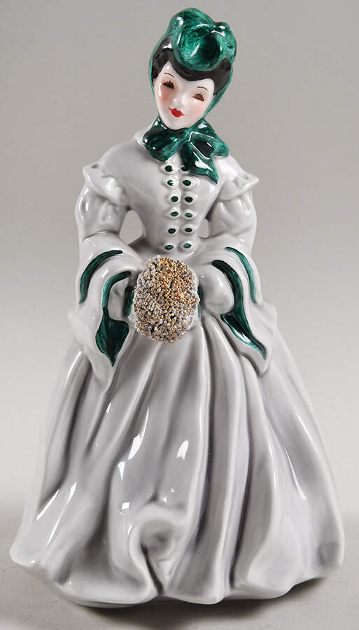 Florence Ceramics Figurine Delia-Gray, Green Trim - No Box by Florence Ceramics-1