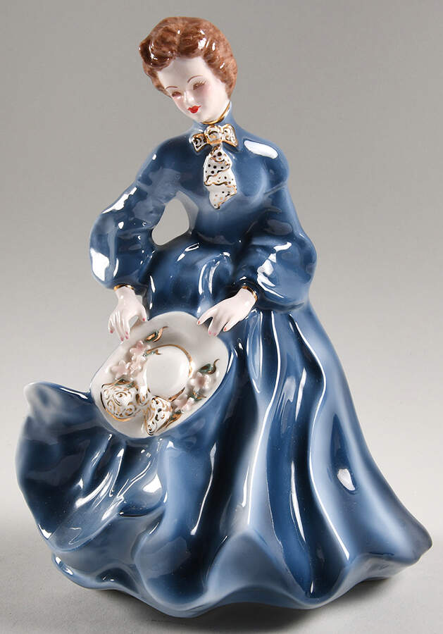 Florence Ceramics Figurine Grace-Blue White Hat & Scarf - No Box by Florence Ceramics-1