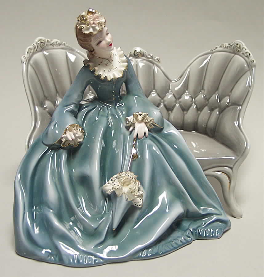 Florence Ceramics Figurine Elizabeth-Aqua/Gray Couch - No Box by Florence Ceramics-1