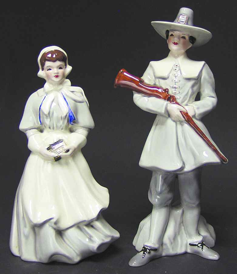 Florence Ceramics Figurine John Alden & Priscilla-Gray - No Box by Florence Ceramics-1