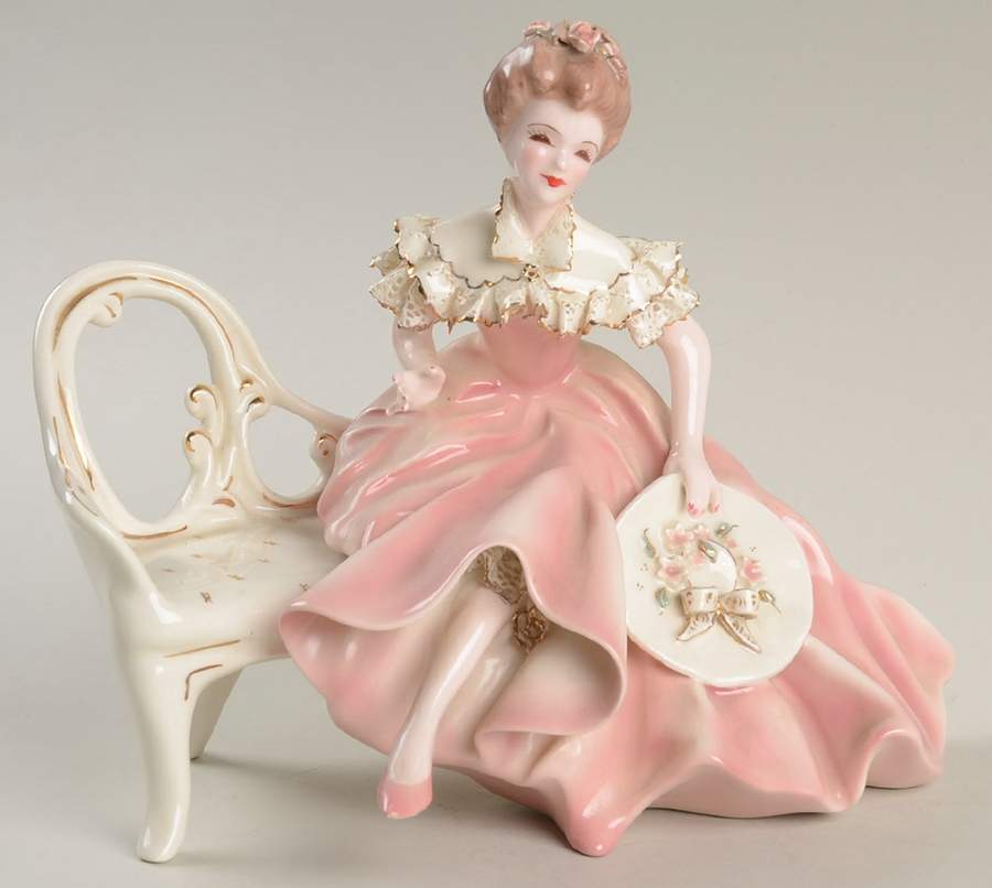 Florence Ceramics Figurine Catherine-Pink Dress With Hat - No Box by Florence Ceramics-1