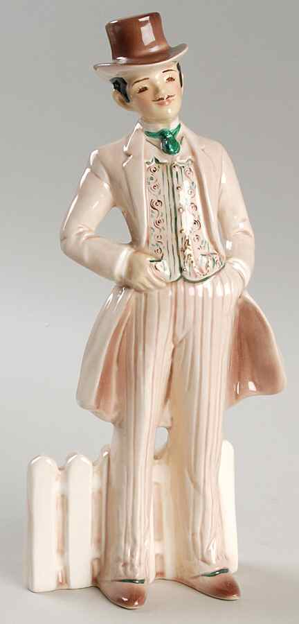 Florence Ceramics Figurine Rhett-Picket Fence-Gray W/Green  - No Box by Florence Ceramics-1