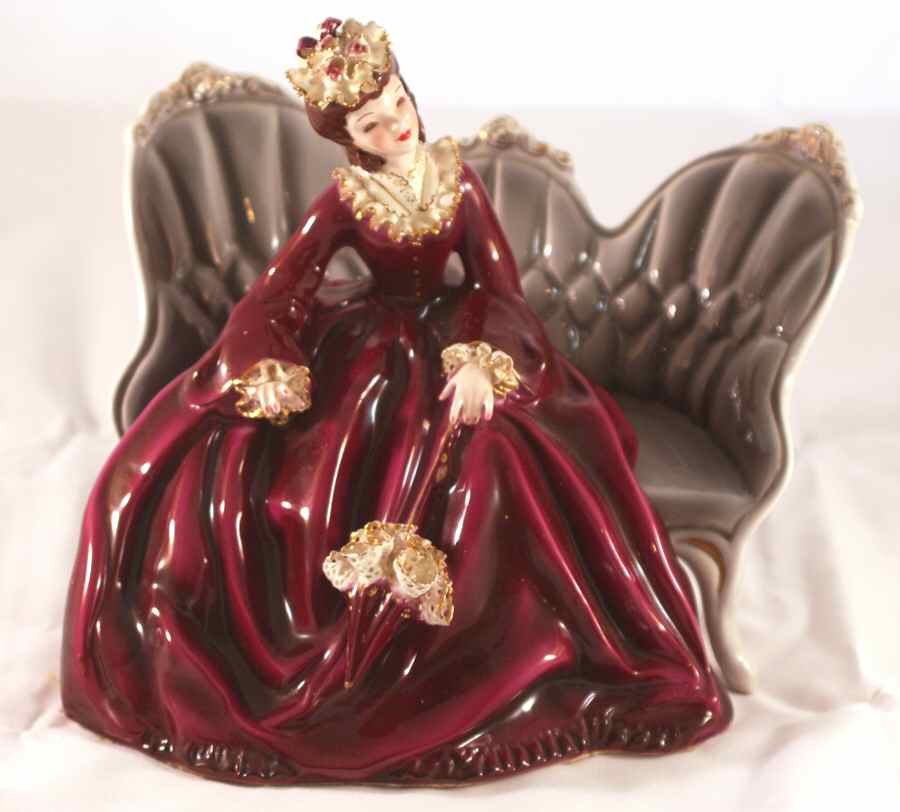 Florence Ceramics Figurine Elizabeth-Red Dress, No Floral - No Box by Florence Ceramics-1