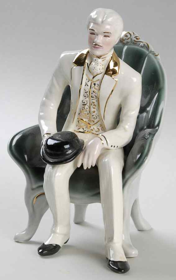 Florence Ceramics Figurine Edward-Ivry&Gd Suit,G Chair,Bk Hat - No Box by Florence Ceramics-1