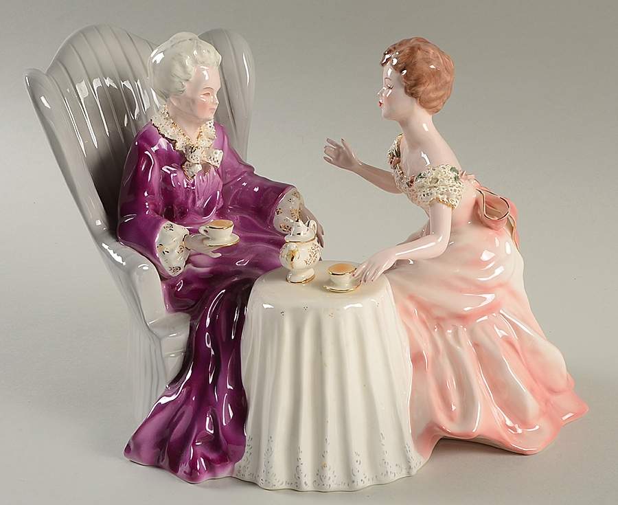 Florence Ceramics Figurine Grandmother & I-Violet/Pink - No Box by Florence Ceramics-1